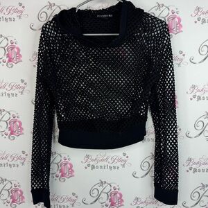 Sommer ray sweater fishnet mesh cut outs sexy pull over hoodie Black Jacket
